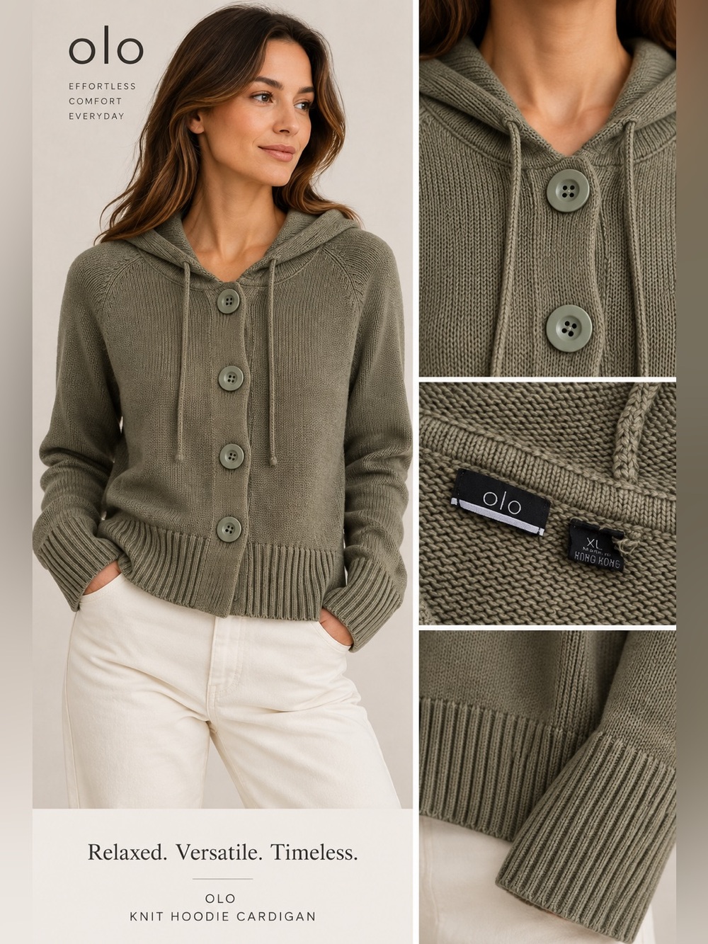 OLO Olive Knit Hoodie Cardigan - Women XL